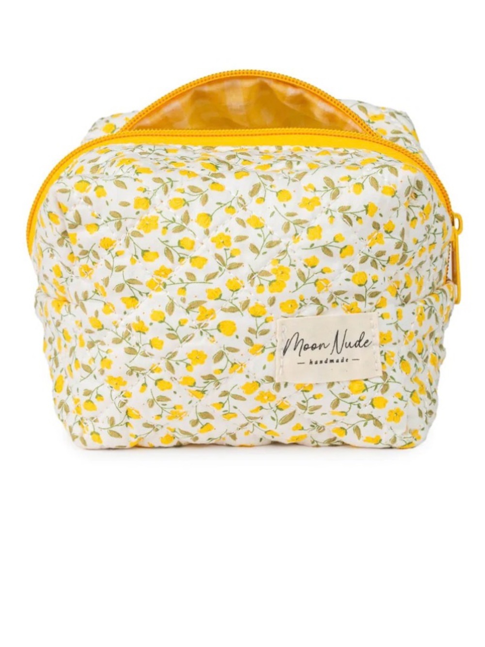 New Moon Nude smallYellow Floral Quilted Cosmetic Pouch